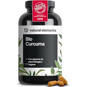 natural elements Curcuma e Piperina Plus - 240 capsule - 2.900mg di bio curcuma per dose giornaliera - con curcumina e pepe nero - ad alto dosaggio, vegana - prodotta e testata in laboratorio in Germania