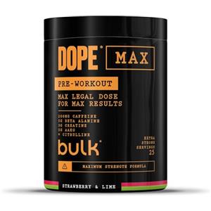 Bulk Dope Max Polvere Pre-allenamento | 563 g | 25 porzioni | Alto Contenuto di Caffeina 200mg | 5g Beta Alanina | 3g Creatina | Miscela AAKG & Citrullina | Vitamina B6 | Strawberry Lime