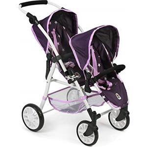 Bayer CHIC 2000 Tandembuggy Twinny - Passeggino gemellare per due bambole, passeggino per bambini dai 4 agli 8 anni, motivo: stelle viola