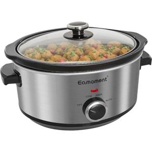 Eamoment 3,5L | 200W slow cooker con 3 impostazioni di calore e indicatore di potenza, lavabile in lavastoviglie e con manici, coperchio in vetro facile da pulire (argento)