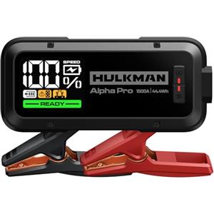 Hulkman Alpha Pro, nero solido. Avviatore smart per batterie 1500A, 44.4Wh. Con display LED 3.3". Batteria portatile auto, carica e scarica PD65W, 12V. Adatta per motori a gas 7.5L e diesel 4.5L