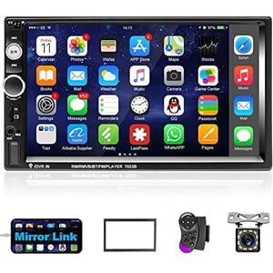Podofo Autoradio Bluetooth 2 Din, Stereo Auto con Schermo da 7 Pollici Tocuchscreen con Chiamata Bluetooth, FM, USB, AUX, SD, Comandi al Volante, Mirror Link Android/iOS + Telecamera Posteriore