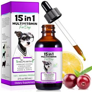 MINGYITUO Gocce multivitaminiche 15-in-1 per cani, vitamine e integratori alimentari per cani, multivitaminici e minerali naturali - Glucosamina, MSM per fianchi e articolazioni, sistema immunitario