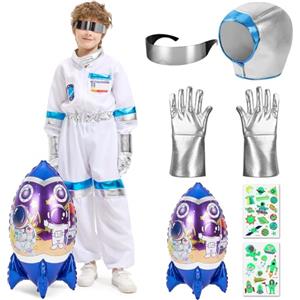 Lozzzyo Costume di Astronauta per Carnevale Bambini con Casco, Guanti e Cohete Gonfiabile - Costume Astronauta Ideale per Bambini e Bambine, Perfetto per Carnevale e Spettacoli Teatrali (XL)