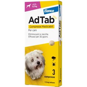 Elanco AdTab Compresse Masticabili Antiparassitarie per Cani da 2,5 a 5,5 Kg - Elimina Pulci e Zecche per un Mese