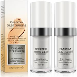 QUANHAO Foundation Color Changing per l'invecchiamento della pelle 30 ml, fondotinta che cambia colore, confezione da 2 correttori idratanti per un look naturale del viso, primer liquido, correttore nude