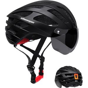 Shinmax Casco Bici Uomo Donna,MTB con USB Luce Protettiva UV Magnetica Visiera Adesivo Luminoso, Unisex Regolabile Casco Ciclismo per Strada Skateboard Certificato CE 57-62CM (RC-049)