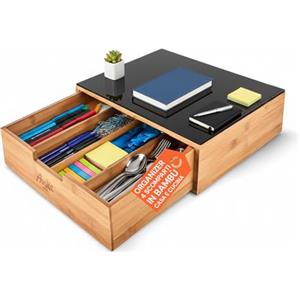 Avilia - Cassettiera Organizer in Bambù con Ripiano in Vetro 30x30x10cm, Cassetto Porta Capsule e Cialde Ideale per Casa e Ufficio, Design Elegante Multiuso e Resistente