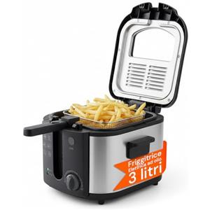 Avilia - Friggitrice Elettrica in Acciaio Inossidabile 3 Litri con Termostato Regolabile, Cestello Rimovibile, Coperchio con Finestra di Controllo e Filtro Anti-Odori per Uso Domestico