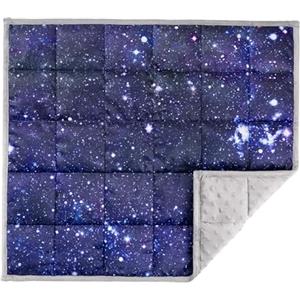 Solfres Coperta ponderata, 50,8 x 58,4 cm, dimensioni da viaggio con perline di vetro, blu scuro con galassia dell'universo