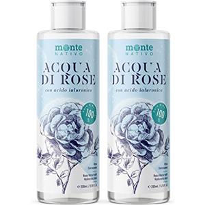 Monte Nativo Acqua di Rose con Acido Ialuronico Monte Nativo 2x200ml (400ml) | Cosmetico Naturale per la cura e la pulizia del viso | Tonico Viso | Acqua Rose | Antimacchie Viso | Cura della pelle | Acne Viso