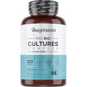 WeightWorld Fermenti Lattici Probiotici Complex, 120 Capsule, 60 Miliardi CFU, 20 Ceppi Probiotici, Inulina, FOS, Fermenti Lattici Adulti, Lactobacillus Gasseri, Rhamnosus, Reuteri, Casei, Bifidobacterium Longum