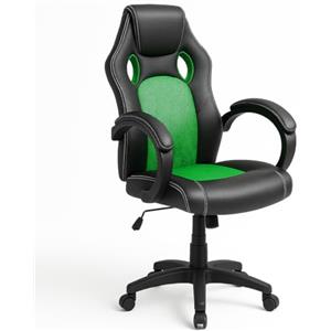 BAKAJI Sedia Sportiva Poltrona Direzionale da Ufficio 4 Ruote Girevole 360° Modello Racer Gaming Design Extra Lusso in Ecopelle Nero e Tessuto (Verde)