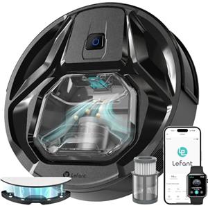 LEFANT M320 Robot Aspirapolvere,Pattumiera Visiva da 800 ML, 6000 Pa Potente Aspirazione,210 minuti,Pressurizzazione Tappeti,Antigroviglio,Adatto Per Peli di Animali Domestici e Pavimenti Duri, Nero