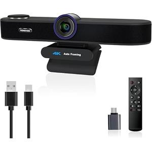 TONGVEO Webcam con zoom digitale 5x 4K con microfoni e altoparlanti, fotocamera ePTZ con telecomando e due microfoni, AI Auto Framing Webcam per conferenze Zoom, Skype, OBS, YouTube