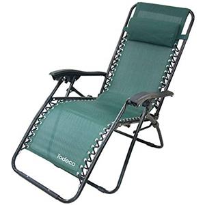 Todeco - Sedia Pieghevole A gravità Zero, Sdraio per Giardino - Carico Massimo: 100 kg - Materiale: Textilene - 165 x 112 x 65 cm, Verde, Textilene, con Cuscino