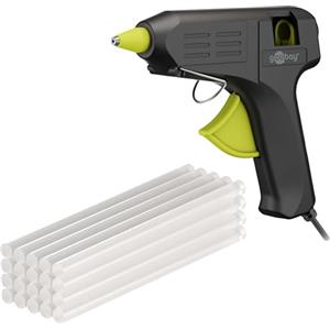 goobay Pistola per colla a caldo 40 W con 20 bastoncini di colla - per bastoncini da 11 mm, cavo da 1 m, tempo di riscaldamento rapido 2 - 3 minuti, riparazioni o DYI, versatile per ceramica, legno