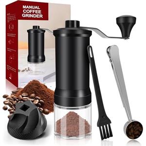Hossom Macina Caffè Manuale, Macinacaffè con Meccanismo in Ceramica, Macina Caffe' Manuale con Spazzola di Pulizia e Mestolo da Caffè per Espresso, Moka ed French Press, 30+ ingranaggi Regolabili