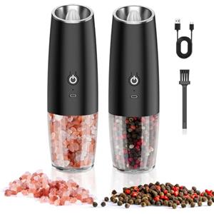 PAISHENKEJI Set Macina Sale e Pepe Elettrico: Macina Sale Pepe Elettrico Ricaricabile USB, Automatica Macina Pepe con LED e Rugosità Regolabile, Funzionamento con una sola mano
