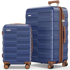 Vipbox Valigie Rigide Set 2 Pezzi 55+75cm (3 ANNI DI SERVIZIO VIP) Espandibile 100% Policarbonato Leggera Set Trolley da Viaggio Ultrar Durevole Valigia con Chiusura TSA e 4 Ruote, Blu Classico
