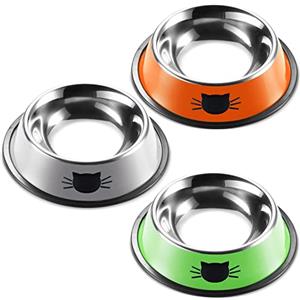 YOUYIKE® Ciotola per Gatti e Cani in Acciaio Inossidabile - Set di 3 Pezzi Antiscivolo per Acqua e Cibo - per Animali Domestici di Piccola Taglia