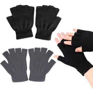 ZOCONE 2 Paia Guanti Senza Dita Nero, Guanto Invernali Guanti Mezze Dita Lavorati a Maglia Guanto Senza Dite per Lavorati per Uomo Donna Caldi Elasticizzati Guantia Senze Dite per Adulti Bambini