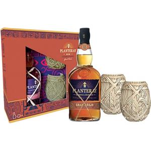 Planteray Rum Gran Anejo, 700ml, Confezione Regalo con 2 Tiki Mug, Rum Scuro Artigianale, Note Speziate e Vanigliate, Invecchiato 3 Anni, Miscela da Guatemala e Belize, Affinato in Francia, 42% Vol.