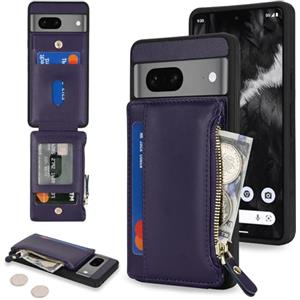 SailorTech per Google Pixel 7 Custodia per telefono con porta carte di credito per uomo, Google Pixel 7 Custodia con slot per carte di credito Portafoglio Zipper per donna-Viola