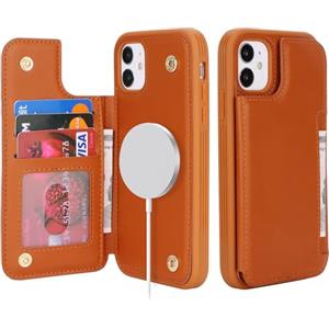 SailorTech per iPhone 11 Custodia per telefono con porta carte di credito, iPhone 11 Custodia con slot per carte di credito mag safe Portafoglio Zipper per uomo - Marrone