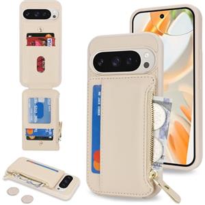 SailorTech per Google Pixel 9 Pro XL Custodia per telefono con porta carte di credito per uomo, Pixel 9 Pro XL Custodia con slot per carte di credito Portafoglio Zipper per donna-Albicocca