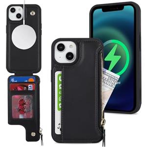 SailorTech Custodia per iPhone 14 Plus Custodia in Pelle con porta carte di credito mag safe, iPhone 14 Plus Custodia con slot per carte di credito Portafoglio Zipper per donna-Nero