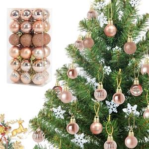 Shyllin 36 Pezzi Lucido Palla Natale, Piccole Palle Albero Natale con Cordino, 3 cm Plastica Palline Albero Natale, Glitterate Decorazioni Albero Natal, Palla Natale Rosa per Natale, Matrimoni, Feste