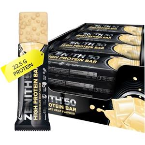 IronMaxx Zenith 50 High Protein Bar - Cioccolato bianco croccante 16 x 45g | Barrette proteiche con 50% di proteine | Low carb, low sugar, con aminoacidi essenziali.