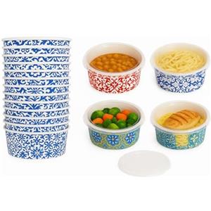 Terryshop74 Insalatiere Maiolica 750 ml con Coperchi - 25 Ciotole in Carta Decorata + 25 Coperchi Trasparenti - Contenitori Alimentari per Pokè, Insalate e Vivande
