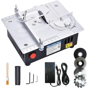 Lomhyve Mini Sega circolare da tavolo, Banco Sega Circolare per Legno, Sega Elettrica da tavolo di precisione regolabile con alimentazione 7 velocità, 96W con lama regolabile da 0,1-15mm e aletta di sicurezza