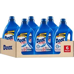 Deox - Detersivo Lavatrice Liquido Fresh, 144 Lavaggi, Smacchia e Igienizza, con Formula Antiodore, 1200ml x 6 Confezioni