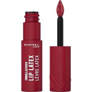 Rimmel London, Thrill Seeker Lip Latex, Rossetto liquido, Lucidalabbra, Colore labbra, Rossetto con acido ialuronico, Tinta labbra, Morbidezza e lucentezza, Vitamina E, Aloe Vera, 6 ml, 450 Majesty
