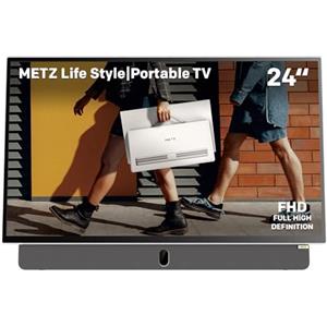 Metz TV Portatile, MPE7000Z, 24", Batteria Incorporata, Ricarica Auto 12V e Power Bank, Anti-glare, LED, FHD Smart, Google TV, HDMI, USB, Bluetooth, Wifi 5, Uscita Antenna, Grigio