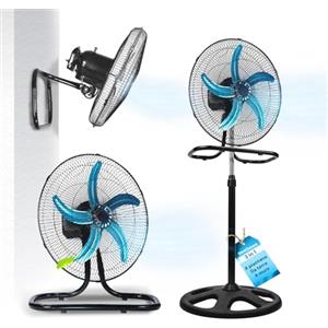 Wintem - Ventilatore 3 in 1 da Tavolo, Parete o Piantana con Oscillazione, Struttura in Acciaio, 50W, Altezza Regolabile, 3 Velocità e Pale da 44 cm per Raffrescamento Versatile