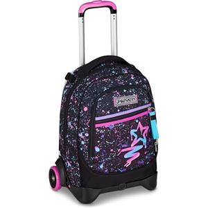 Seven Trolley Scuola New Tech, Nero, 3 in 1, Triplo Uso, Zaino con Carrello Sganciabile e Crossover System, Viaggio, Bambina Ragazza