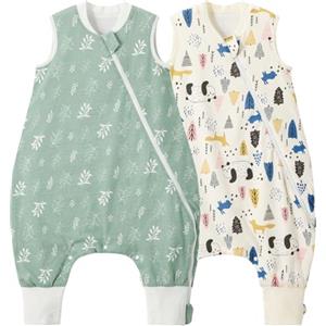Duomiaomiao 2 Pezzi Sacco nanna per Bambini con Piedi, 1.0 Tog - Ideale per Primavera ed Estate, Utilizzabile Tutto l'Anno, 100% Cotone, Con Aperture per Gambe per Bambini