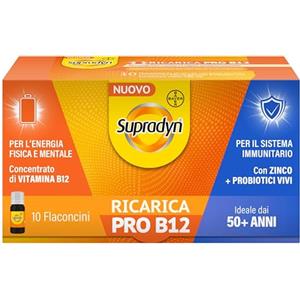 Supradyn Ricarica PRO B12, Integratore con Vitamina B12, Zinco e Probiotici, per la Stanchezza Fisica e Mentale e il Supporto al Sistema Immunitario dopo i 50 anni, Adulti 50+, 10 flaconcini