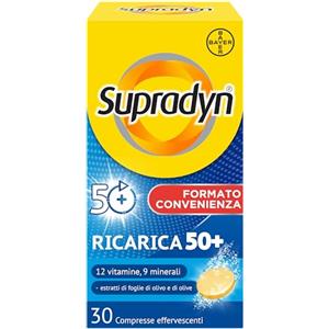 Supradyn Ricarica 50+ Integratore Multivitaminico Completo Vitamine E Minerali Con Vitamina B12, C, D, Zinco Per Stanchezza Fisica E Concentrazione Dai 50 Anni Uomo E Donna, 30 Compresse Effervescenti