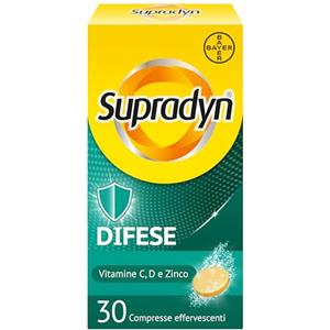 Supradyn Difese Integratore Multivitaminico con Vitamina D3, C, Zinco, Integratore Difese Immunitarie Adulti, Multivitamine per Sistema Immunitario - 30 Compresse Effervescenti Gusto Arancia