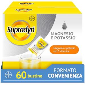 Supradyn Magnesio e Potassio Integratore Multivitaminico con Vitamine B, Vitamina C e Sali Minerali per Stanchezza, Caldo e Sport, 60 Bustine Effervescenti Senza Zucchero, Gusto Arancia