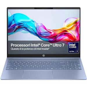 HP OmniBook 5 16-af1003sl, Notebook, (Intel Core Ultra 7 255U AI PC, 24GB RAM, 1TB SSD, Windows 11), Lavoro d'ufficio avanzato, Multitasking, Computer portatile, Tastiera Italiana QWERTY, Blu