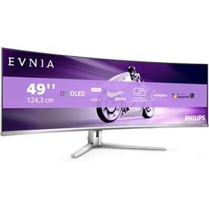 Philips Evnia 49M2C8900AM - Monitor gaming curvo OLED QD da 49 pollici, 240 Hertz, 0,03 ms GtG, HDR400, Ambiglow (5120x1440, HDMI 2.1, DisplayPort 1.4, USB-C, Hub USB) bianco