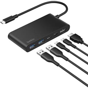 Belkin Hub USB-C a 5 Porte con HDMI 4K a 60 Hz, Power Delivery 100W, Trasferimenti Dati Rapidi da 5Gbps, Adattatore USBC Multiporta per MacBook, iPad Pro, Cromebook, HDMI 2.0 Aggiornato - Nero