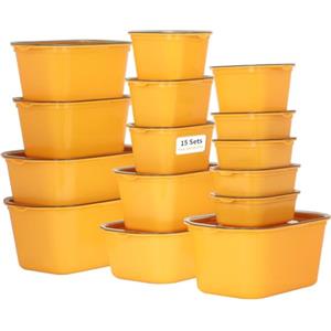 VINATO Contenitori Ermetici per Alimenti (15 Pezzi) - Set per Congelatore, Microonde, Lavastoviglie, Impilabili - Giallo