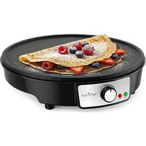 NutriChef Crepiera Elettrica, Piastra Crepes Antiaderente 30 cm Alluminio con LED, Termostato Regolabile, Piastra da Cottura per Crepes, Pancake, Omelette, Frittata e Piadine, Spatola e Dosatore